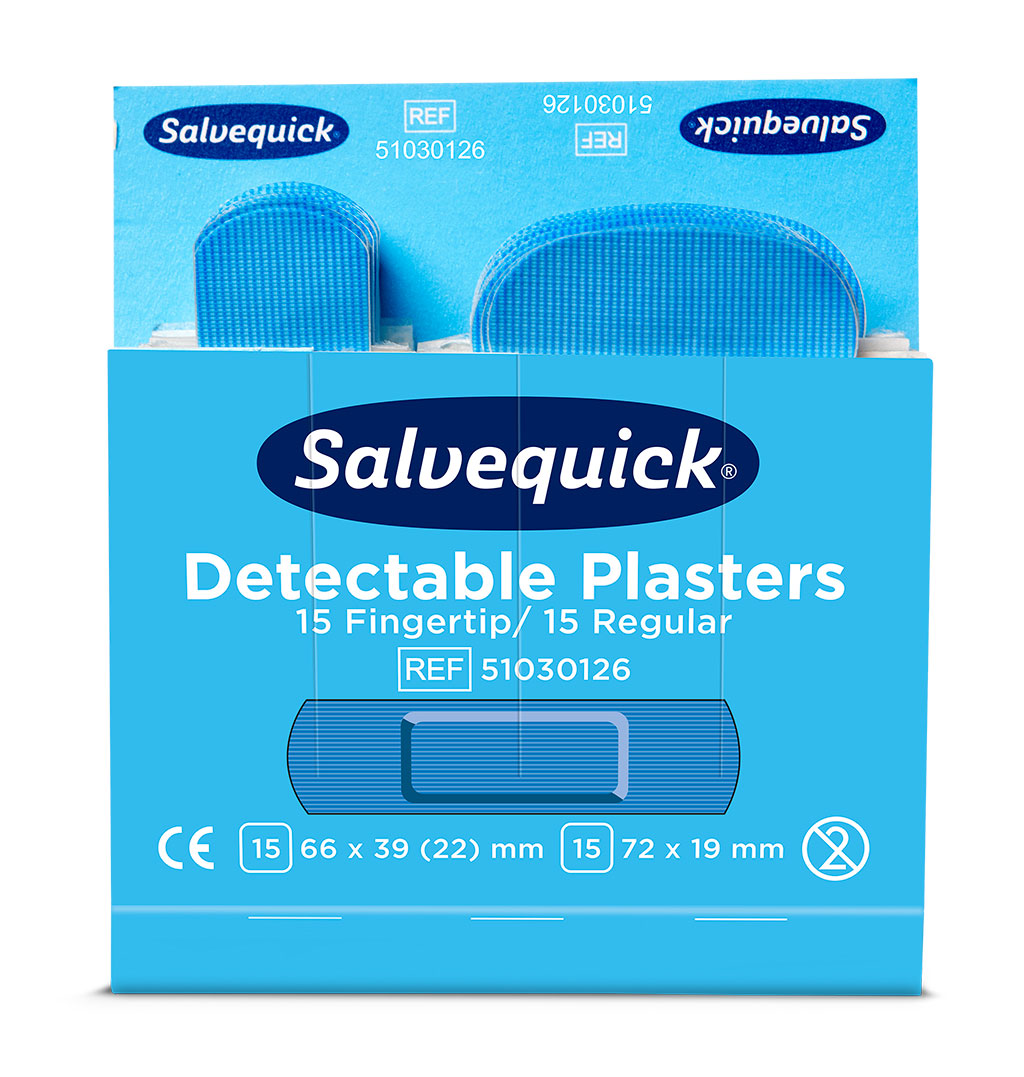 Salvequickblár skynjanlegur plástur/fingurgóma áfylling 30stk